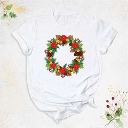 merry christmas poinsettia flower shirt, christmas wreath shirt, women's christmas shirt, christmas poinsettia shirt, xm