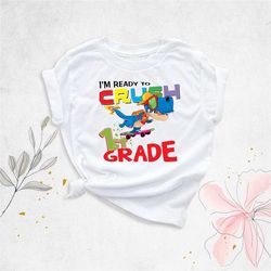 ready crush school shirt, first grade shirt, boys back to school shirt, 1st grade gift shirts, kids school shirt, 1st gr