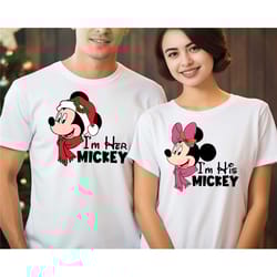 her mickey his minnie christmas shirt, disney couple xmas shirts, disney christmas honeymoon shirt, disney wife husband