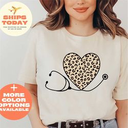 leopard nurse stethoscope shirt, nurse life shirt, registered nurse shirt, rn shirts, nurse week shirt, cna tee, nursing