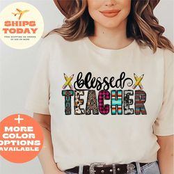 blessed teacher shirt, blessed teacher leopard shirt, teacher shirt, teacher gifts, back to school shirt, teacher t-shir