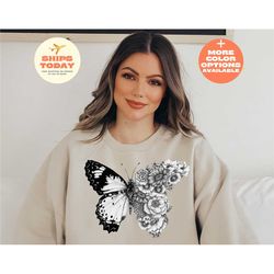 butterfly hoodie sweatshirt, floral butterfly sweatshirt, animal sweatshirt, animal lover sweatshirt, graphic sweatshirt