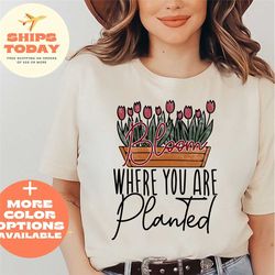 bloom where you are planted shirt, motivational shirt, inspirational shirt, unisex sized tees, spring shirts, positive o
