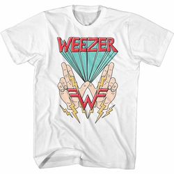 weezer w hands and lightning white adult t-shirt