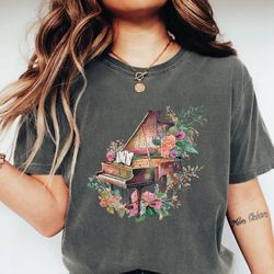 piano lover t-shirt, piano shirt, piano teacher gift, music t-shirt, music hoodie, flowers piano shirt