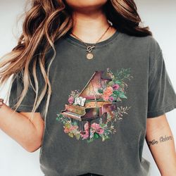 piano lover t-shirt, piano shirt, piano teacher gift, music t-shirt, music hoodie, flowers piano shirt, music lover tee