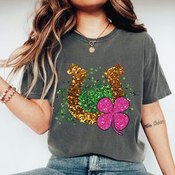 cute st patricks four leaf clover shirt, lucky shamrock horseshoe t-shirt, irish shirt, patrick's green shirt, st paddy'