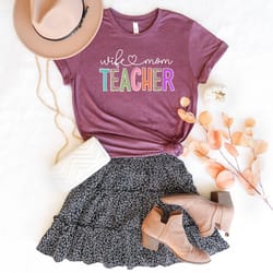 teacher mom shirt, teacher wife shirt, teacher wife mom shirt, mom life shirt, blessed mom shirt, leopard mom shirt