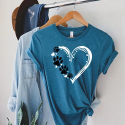 paw heart tshirt, pet lover shirts, animal lover gift, paw love shirt, paw print shirt