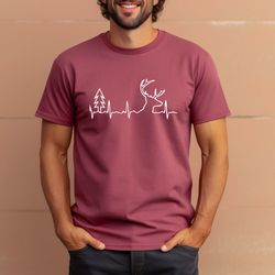 printed unisex adult heartbeat stag, graphic t-shirt, deer pulse ekg,heartbeat buck shirt,gift for hunter,hunter tee