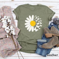 daisy butterfly shirt, daisy shirt, butterfly tshirt, floral shirt, flowers shirt, plant mom shirt, sunflower tee