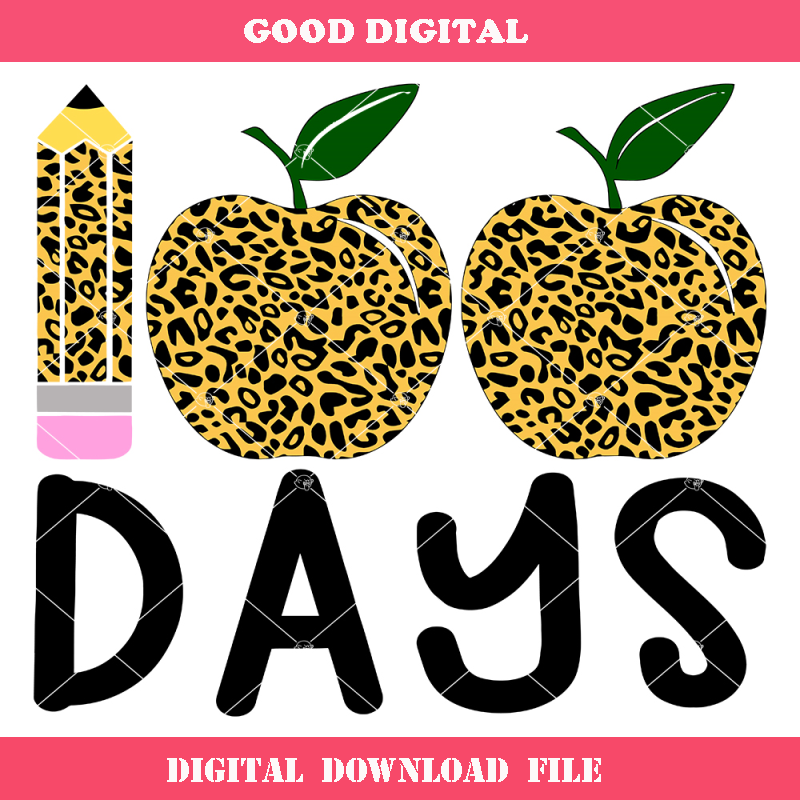 100 Days Leopard Pencil and Apple Svg, 100th Day of School.jpg
