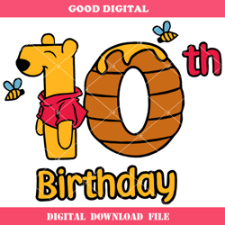 10th birthday winnie the pooh svg, birthday number svg