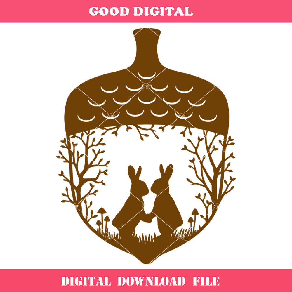 Acorn with Two Bunnies Kissing Svg, Autumn Acorn Svg.jpg
