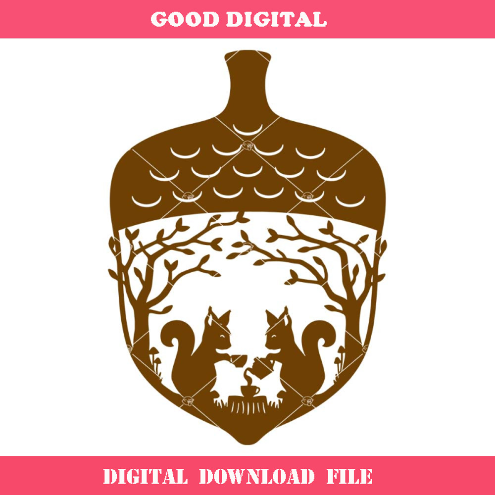 Acorn with Two Squirrels drinking Tea Svg, Acorn Squirrels.jpg