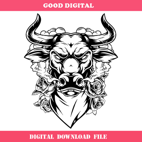 Bull Heading Roses Angry Bull Svg, Bull and Rose Svg, Bull Head Svg, Bull Art | Inspire Uplift