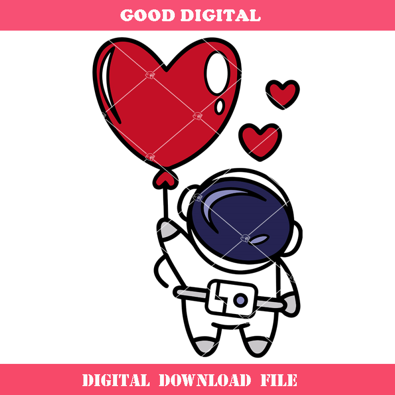 Astronaut with Heart Balloons Svg, Cute Astronaut Svg.jpg