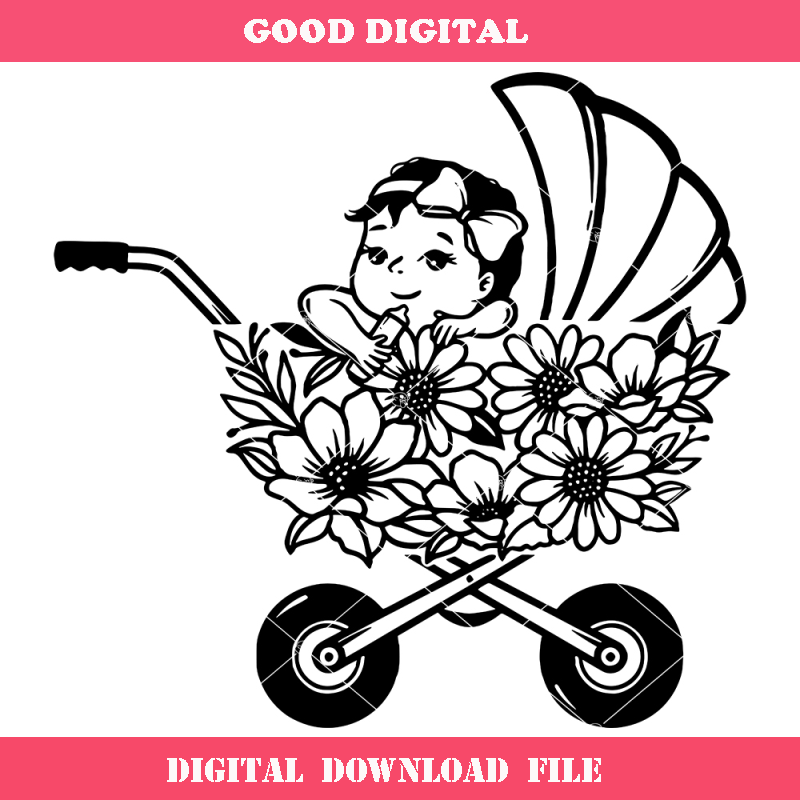 Baby Stroller with Flower Svg, Baby Carriage Svg, Baby Girl.jpg