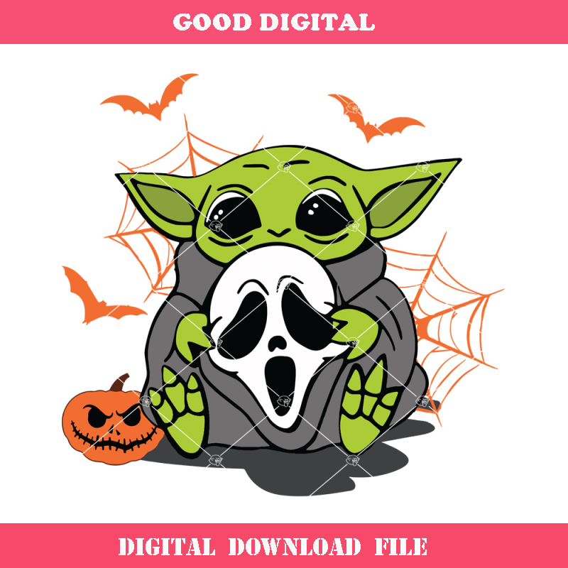 Baby Yoda with Screaming Mask Svg, Baby Yoda Ghost.jpg