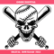 Baseball Skull with Crossed Bat Svg, Softball Skull Svg.jpg