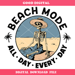 beach mode svg, summer vacation svg, skeleton on the beach