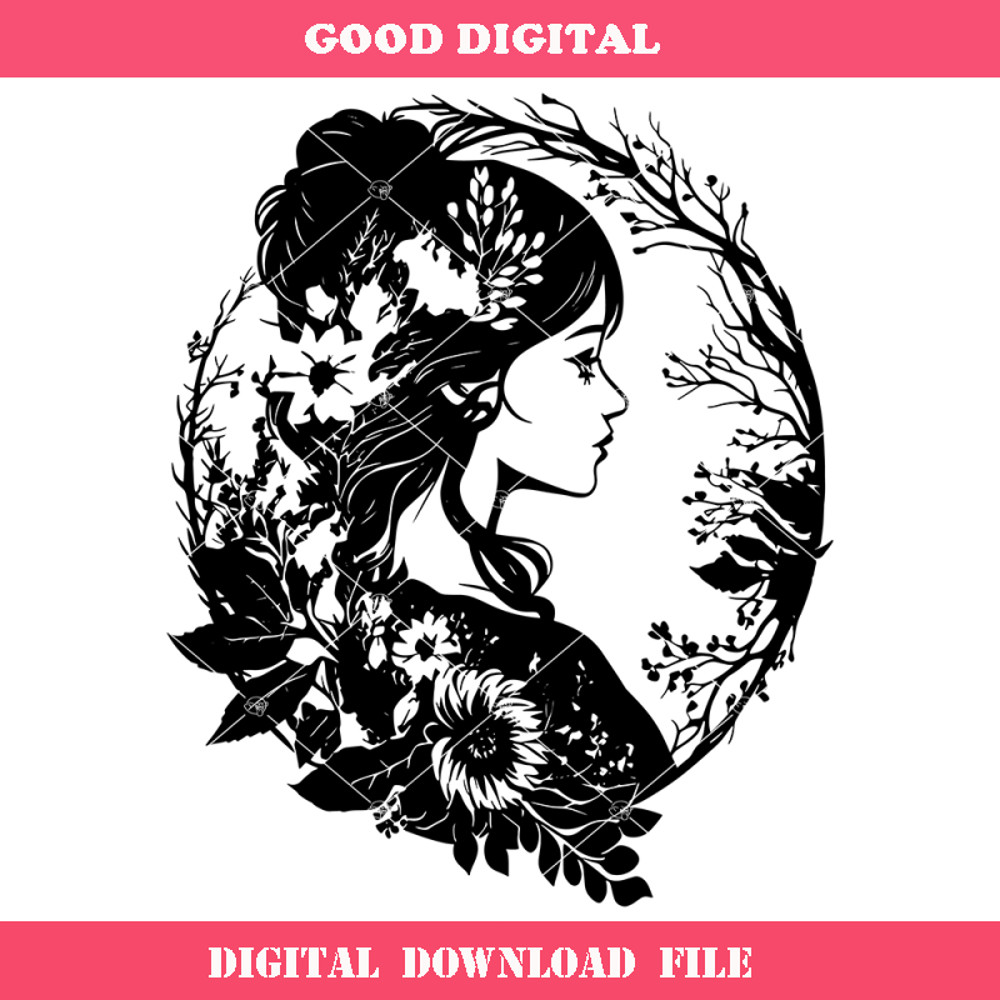 Beautiful Girl Svg, Pretty Girl Svg, Girl with Flower Svg.jpg