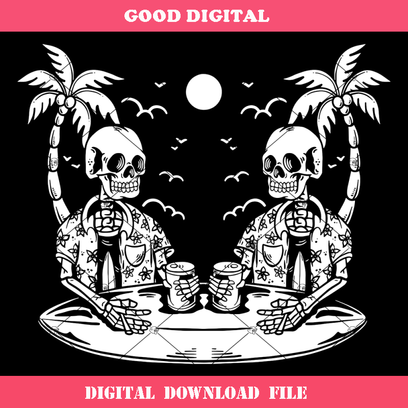 Besties Enjoying a Beer on the Beach Svg, Besties Skeleton 1.jpg