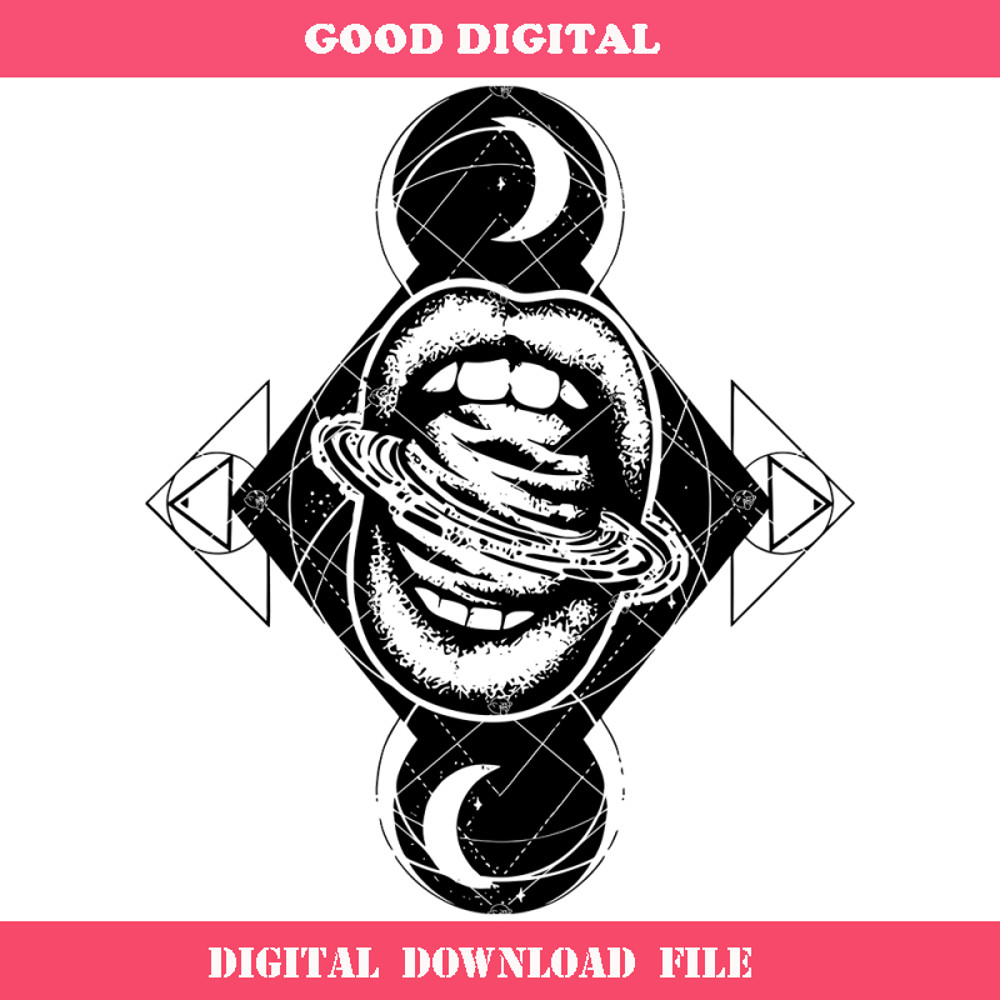 Black Dripping Lips Mystical Moon Svg, Sexy Make Up.jpg