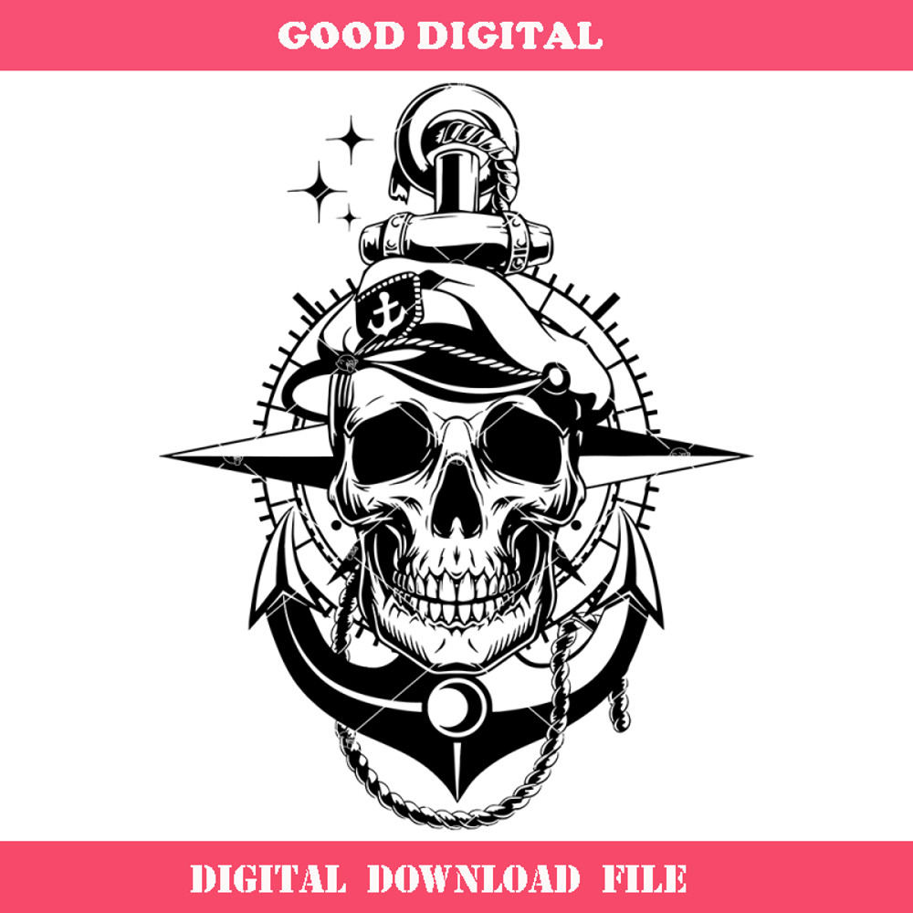 Boat Captain Skull Svg, Sailor Skull Svg, Compass Svg.jpg