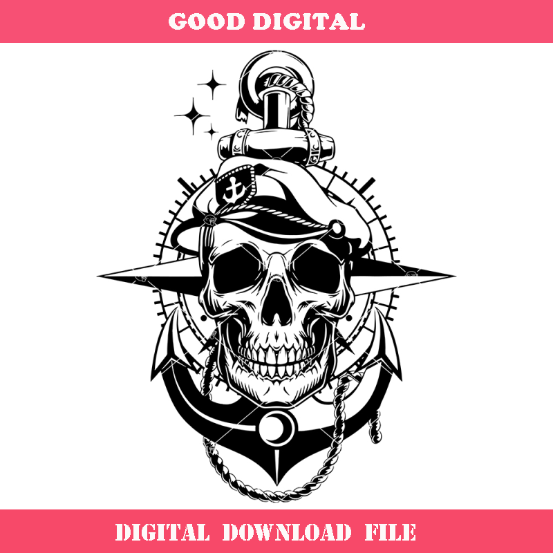 Boat Captain Skull Svg, Sailor Skull Svg, Compass Svg.jpg