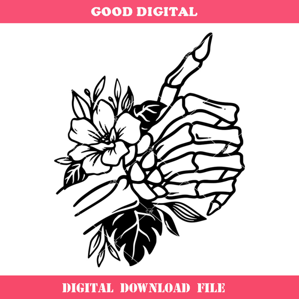 Bone Hand with Flower Svg, Bone Hand Sign Svg, Bone Hand.jpg