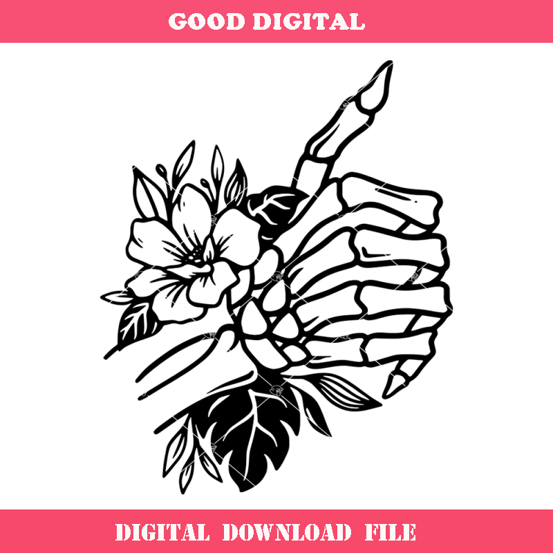 Bone Hand with Flower Svg, Bone Hand Sign Svg, Bone Hand.jpg