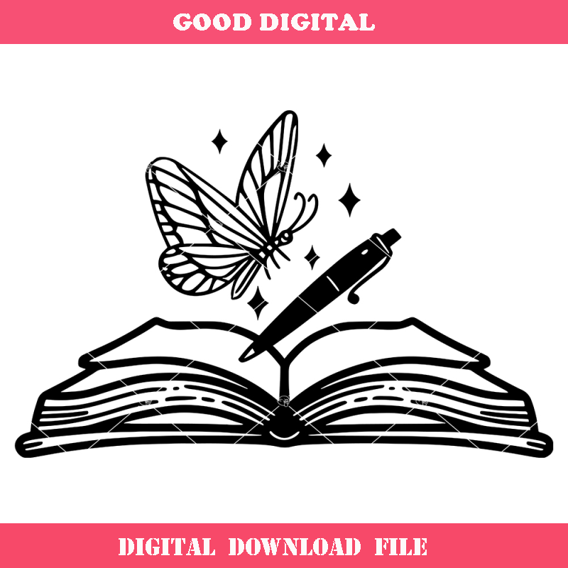 Book with Butterfly and Pen Svg, Novelist Svg, Writing Book.jpg