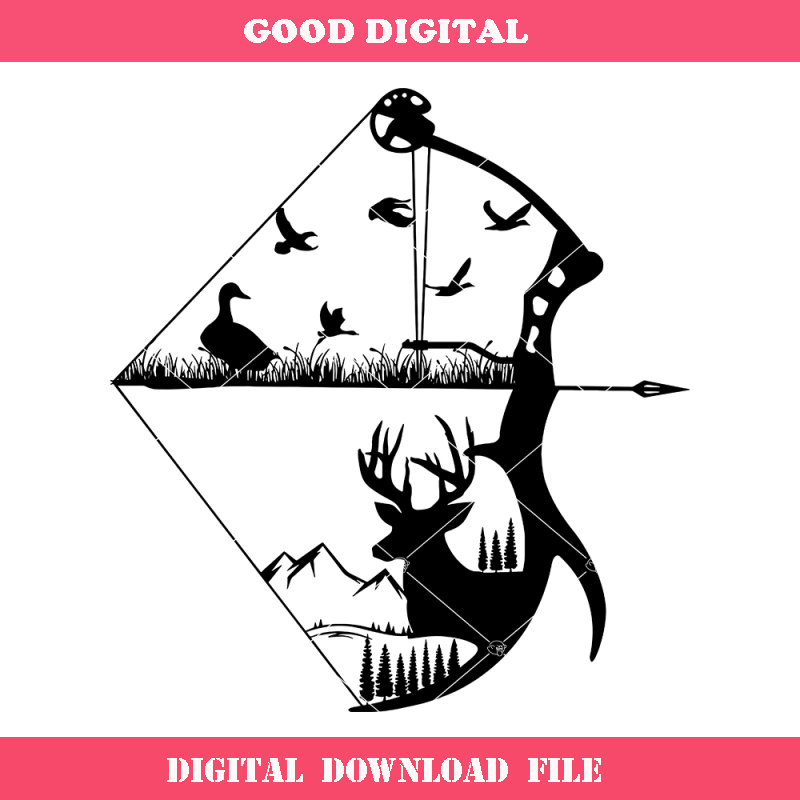 Bow Half Rack with Deer and Ducks Flying Svg, Hunting with.jpg