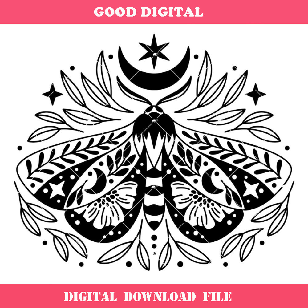 Butterfly and Luna Mystical Svg, Celestial Boho Moth Svg.jpg