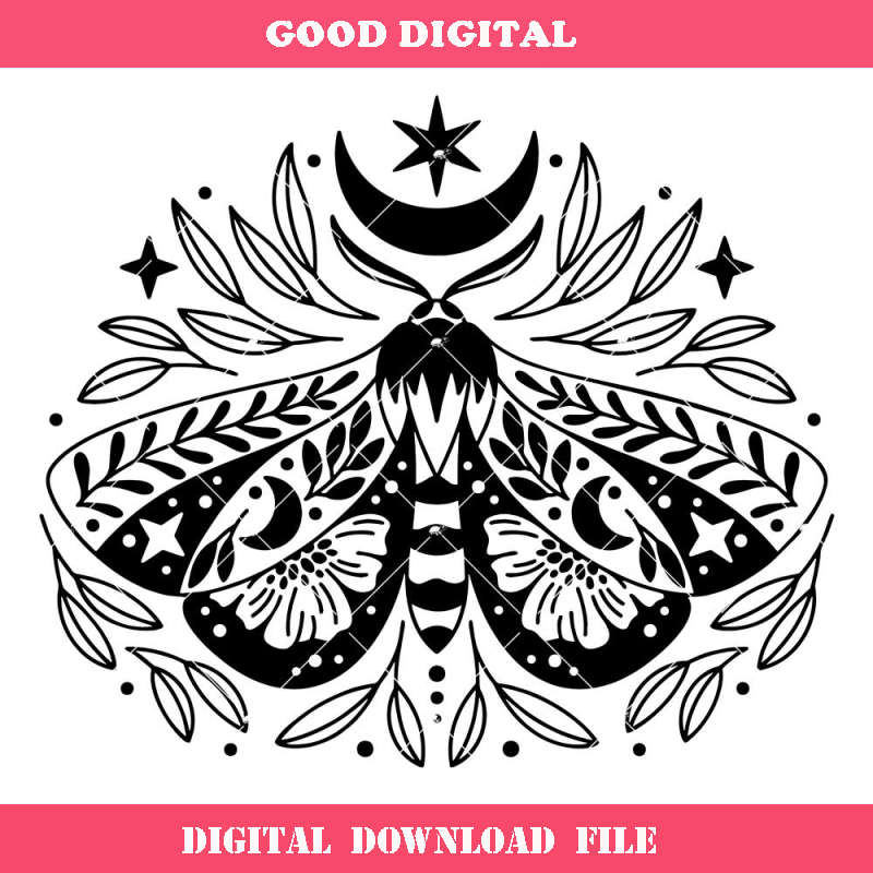 Butterfly and Luna Mystical Svg, Celestial Boho Moth Svg.jpg