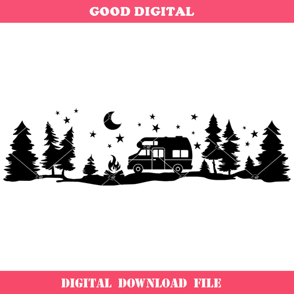 Camping Camper Van Svg, Campfire in the Woods Svg.jpg