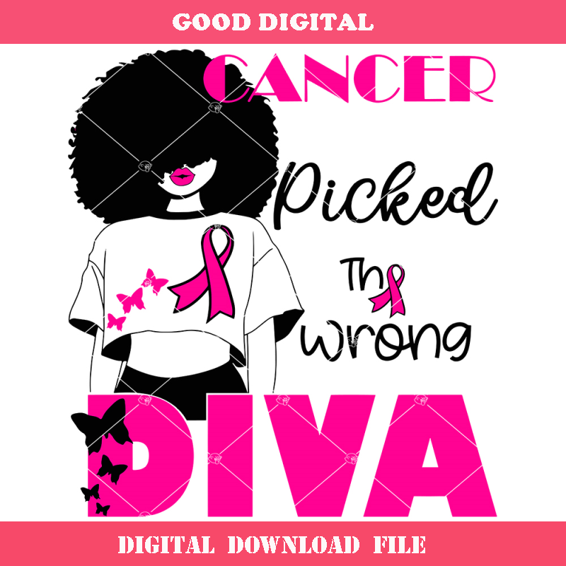 Cancer Picked The Wrong Diva Svg, Pink Ribbon Svg.jpg