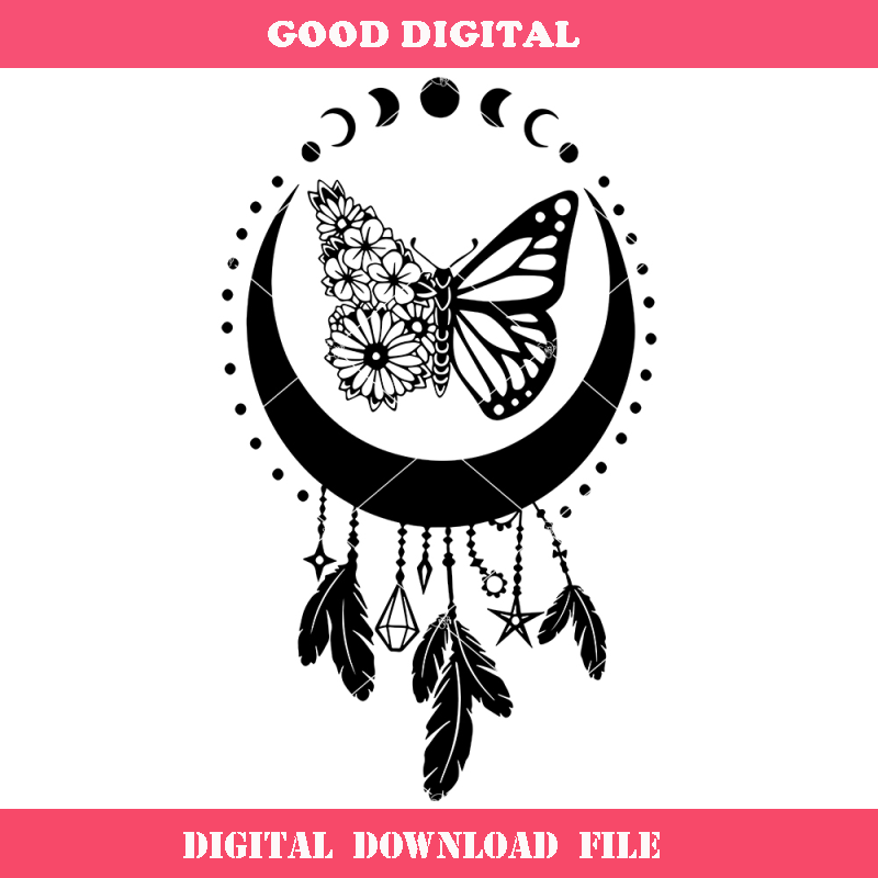 Celestial Boho Butterfly Svg, Moon Phases Svg, Butterfly And.jpg