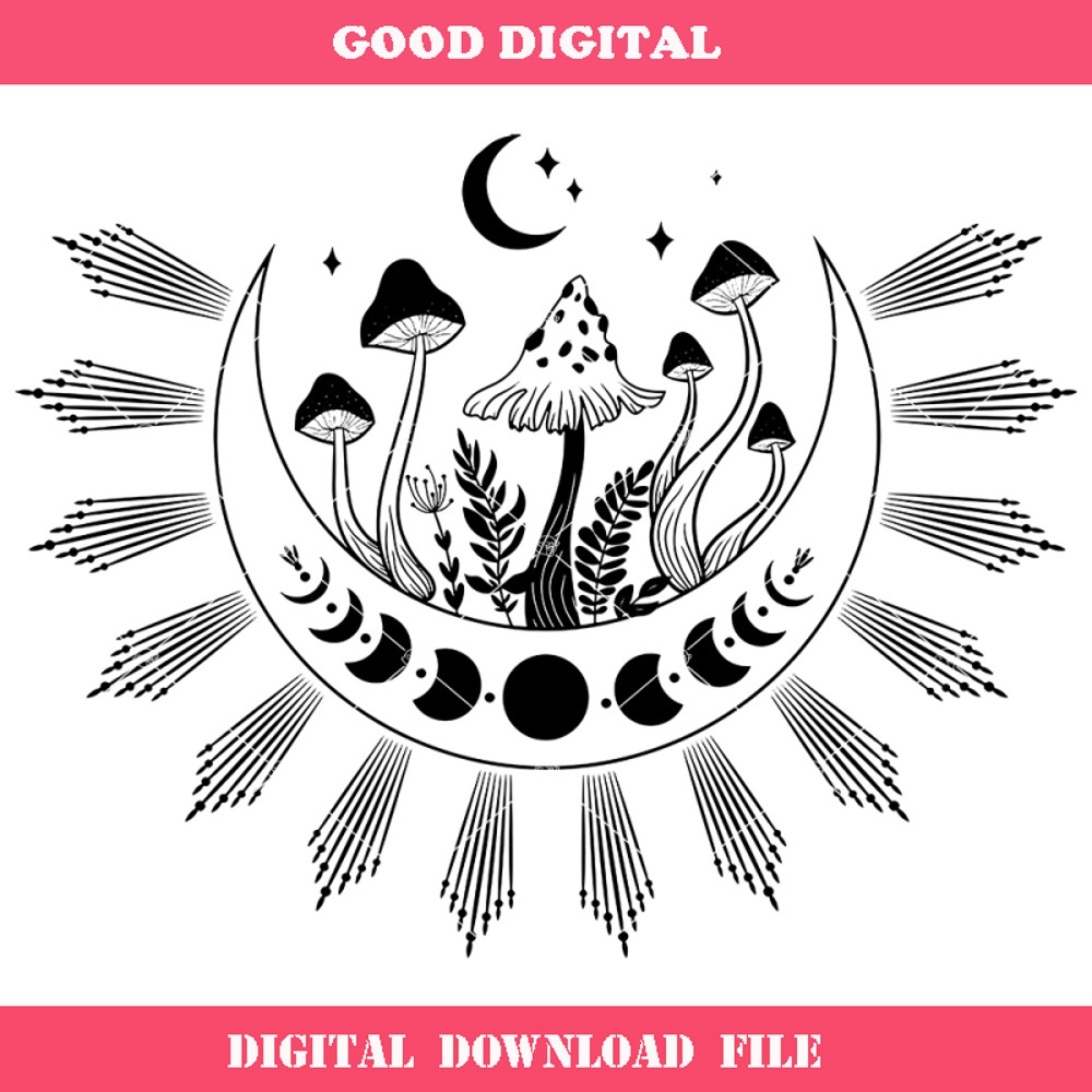 Celestian Mushrooms and Moon Svg, Geometric Stars and.jpg
