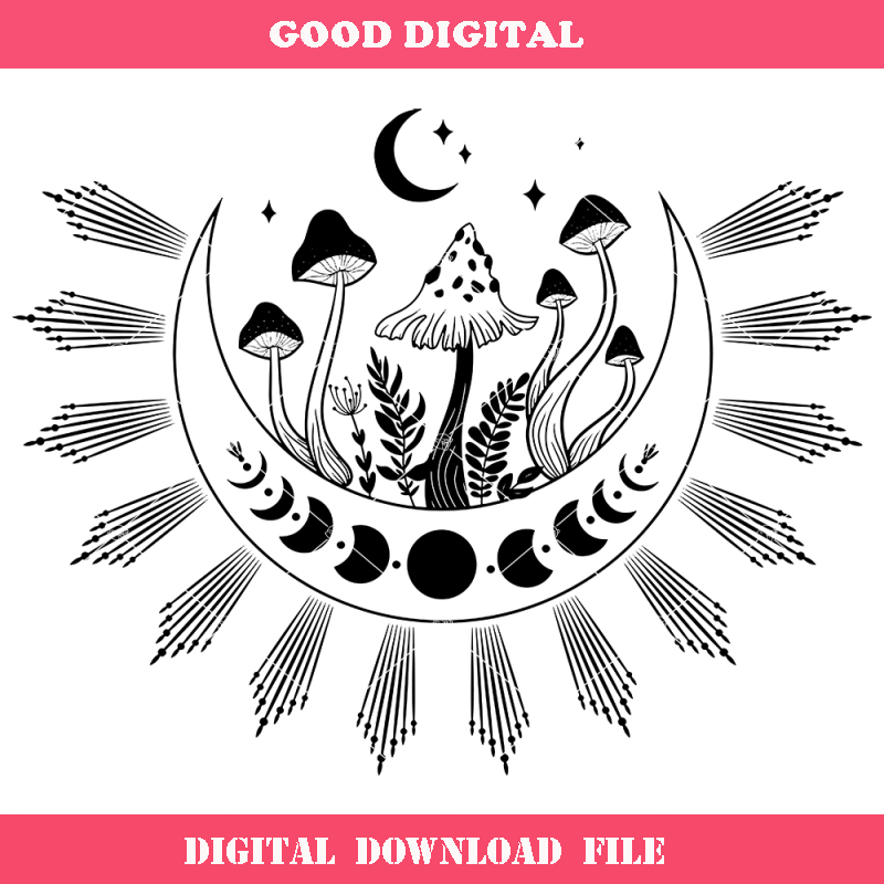 Celestian Mushrooms and Moon Svg, Geometric Stars and.jpg
