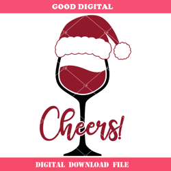 cheers wine glass svg, santa hat svg, christmas wine glass