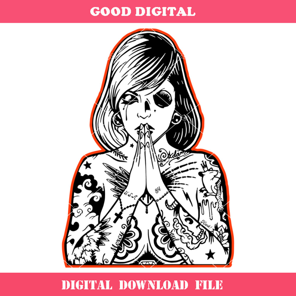 Chicano Zombie Svg, Girl Sugar Skull Svg, Tattooed Girl Svg.jpg