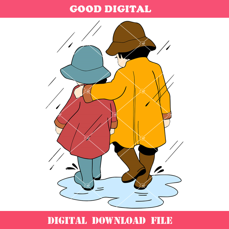 Children Walking in the Rain Svg, Rainy Day Svg, Autumn Svg.jpg