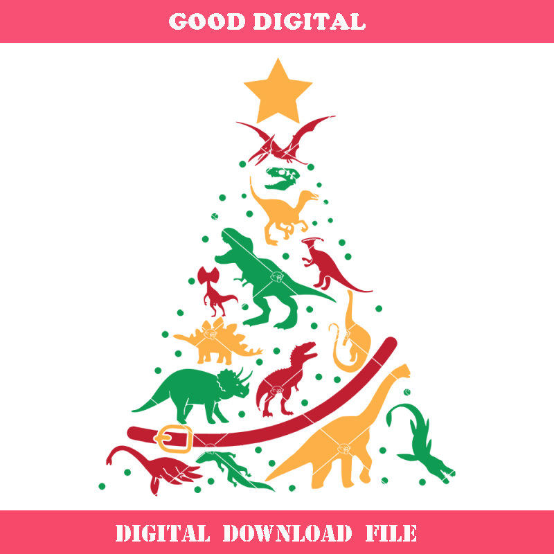 Christmas Dinosaur Tree Svg, Dinosaur Holiday Tree Svg.jpg
