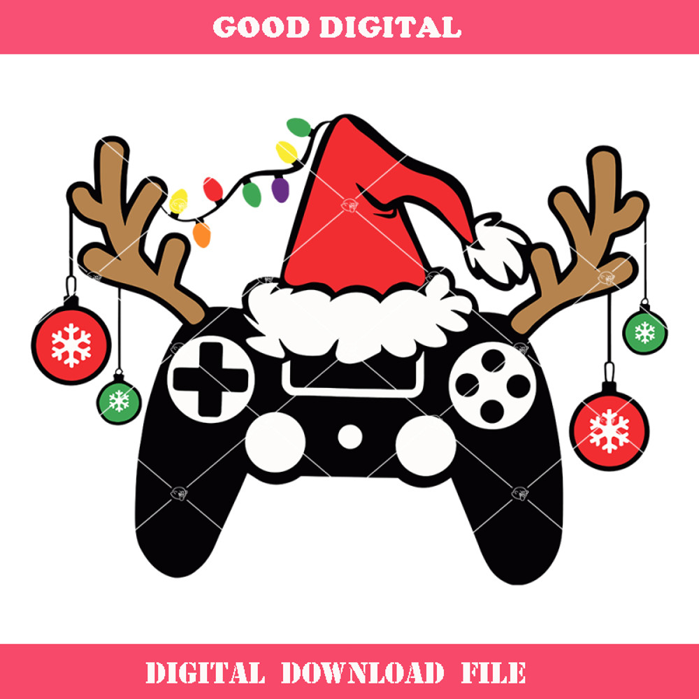 Christmas Game Controller Svg, Controller with Santa Hat Svg.jpg