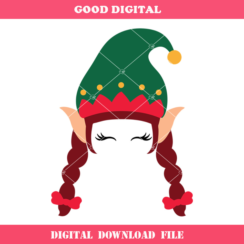 Christmas Girl Elf Svg, Cute Elf Face Svg, Cute Elf Hat Svg.jpg