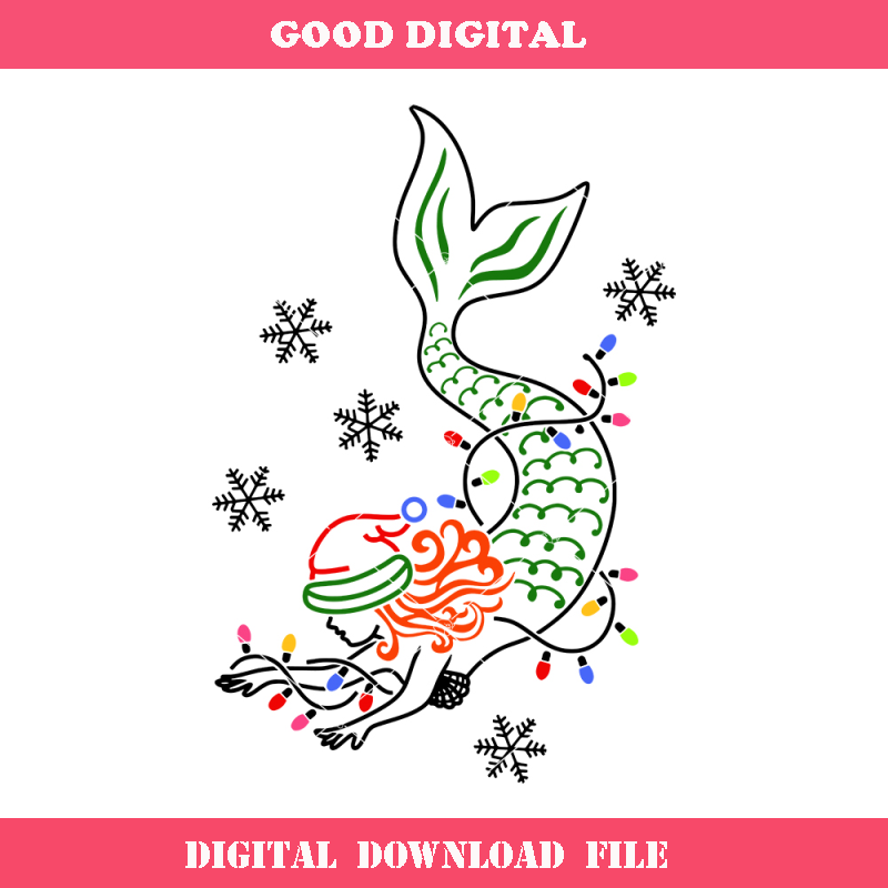Christmas Lights Mermaid Svg, Little Mermaid Xmas Svg.jpg