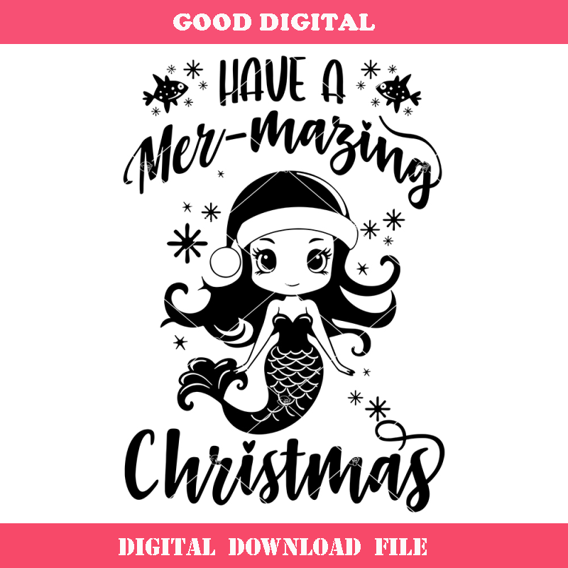 Christmas Mermaid Svg, Santa Mermaid Svg, Girls Christmas.jpg