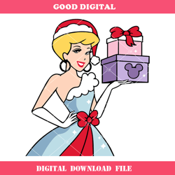 christmas princess cinderella with santa hat svg, christmas